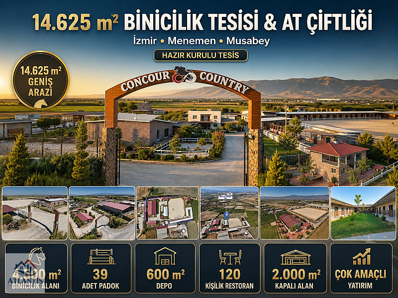 İzmir Menemen'de Satılık Binicilik Tesisi ve Çiftlik - 14.625 m²